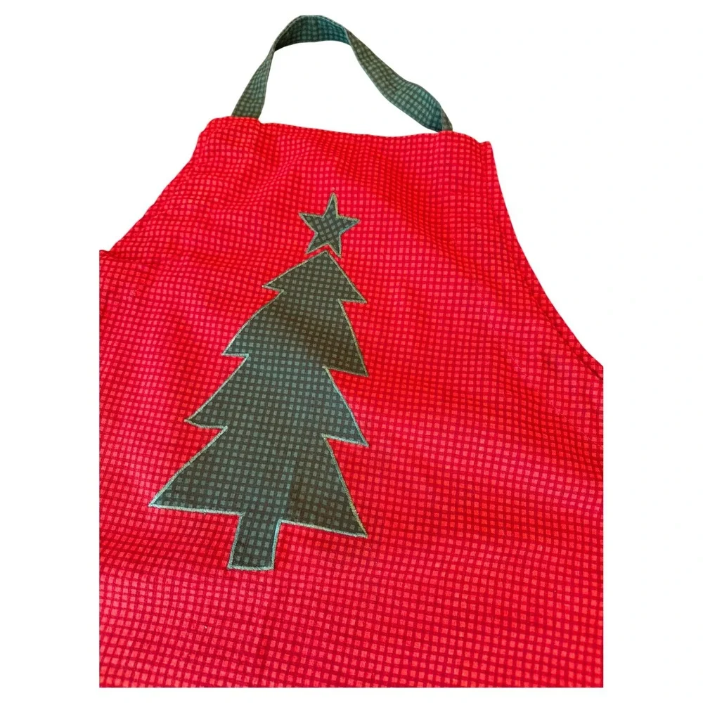 Tag Apron Red Green Christmas Tree Gingham Vintage 1997 Cotton Holiday‎ Pocket